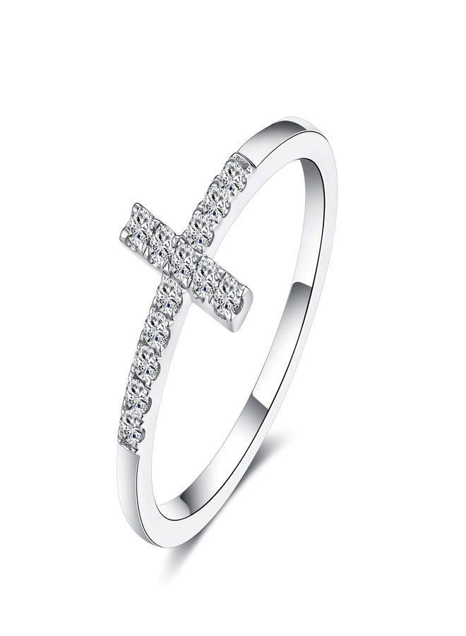 IMOLOVE Moissanite Wedding Bands for Women, Dainty 0.2 Carat Cross Purity Rings for Women Everyday Fashion Silver Moissanite Rings for Women with 18K White Gold Plated Size 8 - Image 1